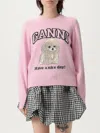 Ganni Womens Chalk Pink Poodle Logo-motif Wool-blend Knit Jumper Xs In Pink