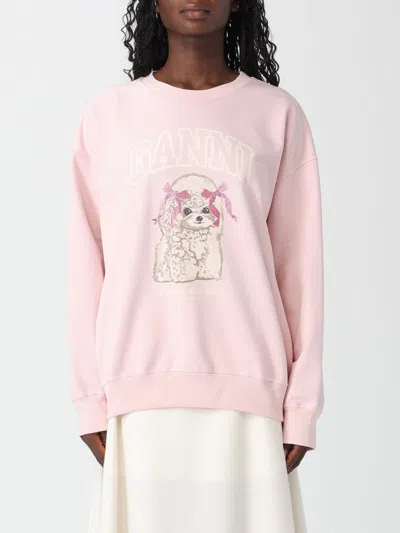 Ganni Cotton Crew-neck Sweatshirt With Dog Print In Pink