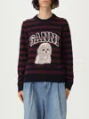 Ganni Multicolor Graphic Wool Mix Poodle Stripe Sweater In Brown