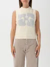 Ganni Beige Recycled Wool Blend Vest With Contrasting Front Logo In 白色