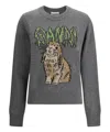 Ganni Bunny Wool Crewneck Sweater In Grey