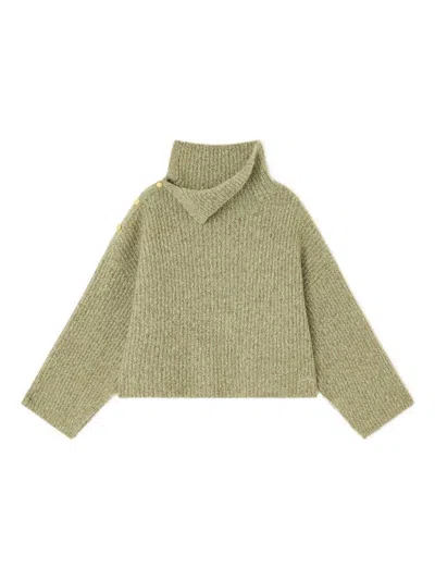 Ganni Sweater With Asymmetrical Neck  In Green