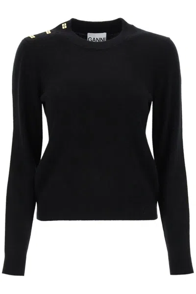 Ganni Sweater With  Butterfly Buttons In Black