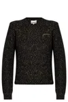 Ganni Embroidered-logo Speckled Sweater In Black