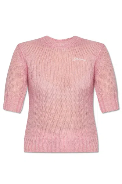 Ganni Sweater With Logo In Pink