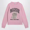 Ganni Womens Chalk Pink Poodle Logo-motif Wool-blend Knit Jumper Xs In Pink