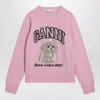 Ganni Womens Chalk Pink Poodle Logo-motif Wool-blend Knit Jumper Xs In Pink