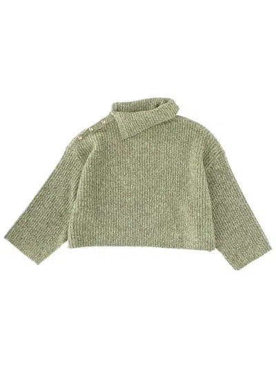Ganni Sweater With Side Button Closure In Green