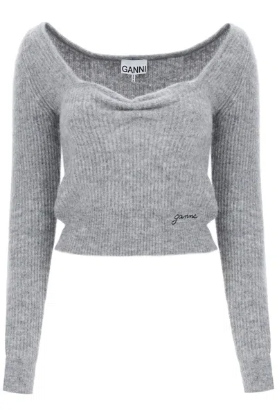 GANNI SWEATER WITH SWEETHEART NECKLINE