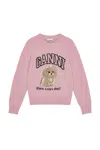 Ganni Womens Chalk Pink Poodle Logo-motif Wool-blend Knit Jumper Xs In Pink