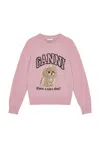 Ganni Womens Chalk Pink Poodle Logo-motif Wool-blend Knit Jumper Xs In Pink