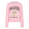 Ganni Womens Chalk Pink Poodle Logo-motif Wool-blend Knit Jumper Xs In Pink