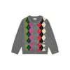 Ganni Womens Paloma Melange Rhombus-print Round-neck Wool And Cashmere Cardigan