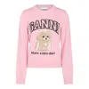 Ganni Womens Chalk Pink Poodle Logo-motif Wool-blend Knit Jumper Xs In Pink