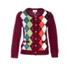 Ganni Womens Tawny Port Rhombus-print Round-neck Wool And Cashmere Cardigan Xl