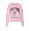 Ganni Womens Chalk Pink Poodle Logo-motif Wool-blend Knit Jumper Xs In Pink