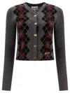 Ganni Grey Sweater With Classic Collar And Check Motif On The Front In Wool Woman In Multi