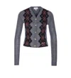 Ganni Grey Sweater With Classic Collar And Check Motif On The Front In Wool Woman In Multi