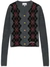 Ganni Grey Sweater With Classic Collar And Check Motif On The Front In Wool Woman