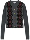 Ganni Grey Sweater With Classic Collar And Check Motif On The Front In Wool Woman