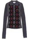 Ganni Grey Sweater With Classic Collar And Check Motif On The Front In Wool Woman In Gray