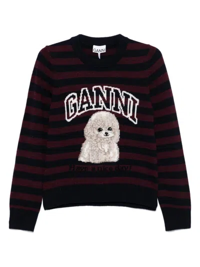 Ganni Graphic Wool Mix Poodle Stripe Sweaters And Cardigans Multicolor