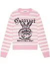 Ganni Striped Graphic Wool Mix Bunny Crewneck In Multi