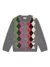 Ganni Cardigan Checkered Argyle Pattern In Gray