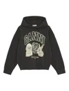 Ganni Oversize Cotton Sweatshirt With Hood And Graphic Print