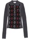 Ganni Grey Sweater With Classic Collar And Check Motif On The Front In Wool Woman