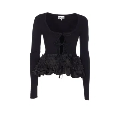 Ganni Women Melange Rib Knit Cardigan In Black