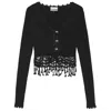 Ganni Black Shiny Viscose Crochet Cardigan In Black