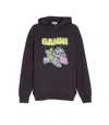 Ganni Isoli Oversized Hoodie With Graphic Puppy Print In Black