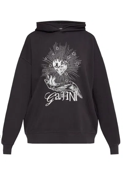 Ganni Isoli Heart Hooded Sweatshirt In Grey