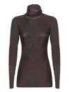 Ganni Brown Mesh High Neck Top In Brown
