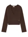 Ganni V-neck Sweater In Brown