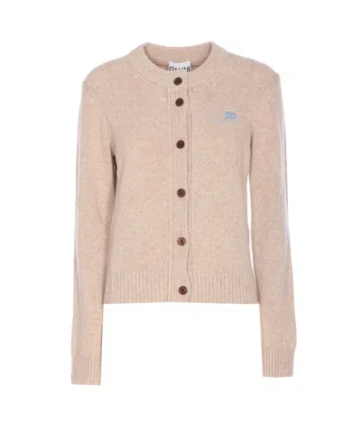 Ganni Knitwear With Long Sleeves And V-neck In Pink