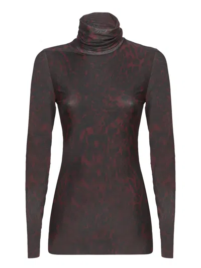 Ganni Brown Mesh High Neck Top