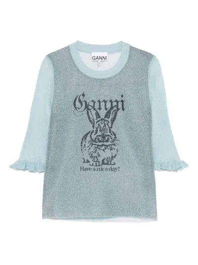 Ganni Sweaters Clear Blue In Green