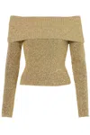 Ganni Gold Sparkle Off-the-shoulder Blouse In Oro