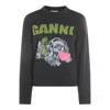 Ganni Playful Puppy Love Graphic Wool Blend Crewneck Sweater In Gray