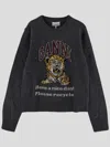 Ganni Jersey With Logo Embroidery And Tiger In Grayquill