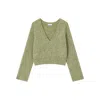 Ganni Textured Wool Blend V-neck Sweater In Green