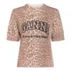 Ganni Leopard Print Short Sleeve Sweater In Multi