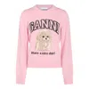 Ganni Wool Sweater With Poodle In Pink