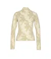 Ganni Back Button Floral Knit High Neck Sweater In Neutral