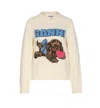 Ganni Sweater In Cream Wool With Dog Pattern In Neutral