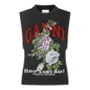 Ganni Dark Grey Rose Wool-blend Vest Women In Black