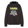 Ganni Isoli Oversized Hoodie With Graphic Puppy Print In Black
