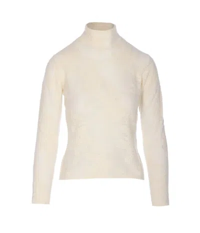 Ganni High Neck Long Sleeve Sheer Flower Knit In Black